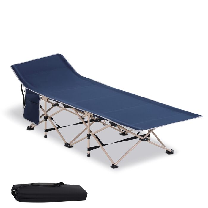 Outsunny Folding Camp Bed with Storage Bag, Steel & Oxford Fabric, Blue, 190x68x52cm | Aosom