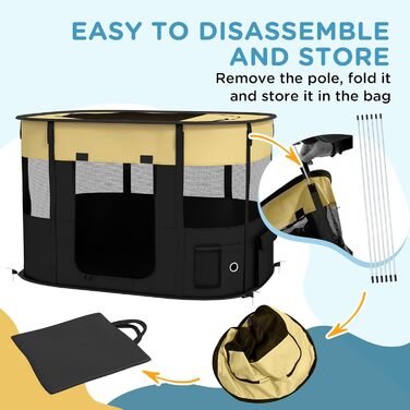 Клітка для собак PawHut, переносна, складана, жовта, 94 x 74 x 60 см