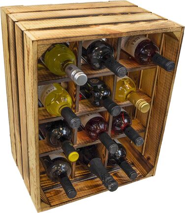 Kistenkolli Old Country Wine Rack Henry Flamed, Dimensions approx. 50x40x30cm, Stackable, Narrow Bottle Rack Wood/Wine Rack (Flamed)