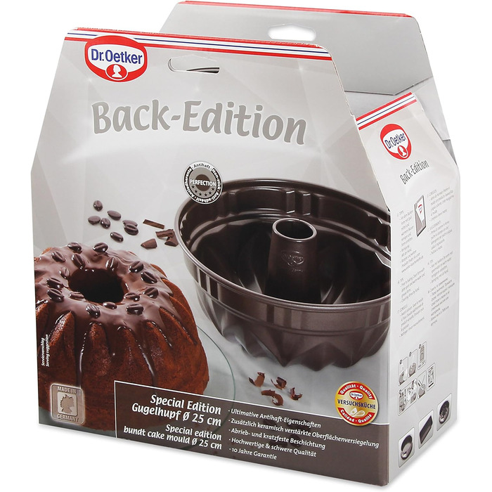 Dr. Oetker Gugelhupf 25 cm Baking Mold BACK-EDITION, round baking pan with leak-proof rim, Bundt pan with non-stick coating (Color: Brown), Quantity: 1 piece