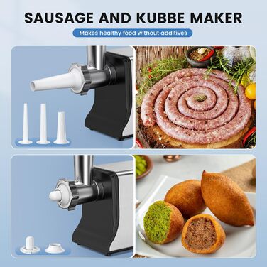 Електрична м'ясорубка 3000 Вт, багатофункціональна, з 3 насадками для фаршу, кубе та 3 насадками для ковбас, для дому