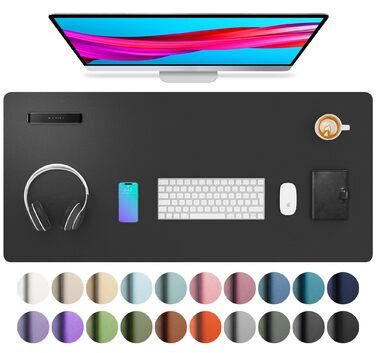 Офісний килимок для миші Aothia з натуральної шкіри, 91x43 см, чорний - захист столу, підкладка для ноутбука