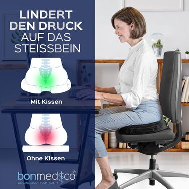 Ортопедична подушка для сидіння Bonmedico з Memory Foam Gel - для авто, офісу, інвалідного візка. Чорний велюр (Стандарт)