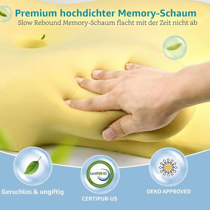 Ергономічна ортопедична подушка для шиї з ефектом пам'яті (Memory Foam) для полегшення болю та підтримки шиї, охолоджуюча подушка для сну, сіро-біла