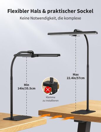 Стійка LED-лампа Kary з регулюванням яскравості, 40 см, 12 Вт, для офісу, роботи, читання, догляду за очима, дітям, 5 рівнів регулювання, 5 кольорів, таймер на 60 хвилин, чорна