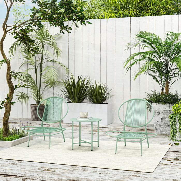 Набір для відпочинку на вулиці Outsunny Bistro-Set, 3 частини, зі сталі, стійкий до погодних умов. Набір садових меблів з бістро-столом, ергономічними стільцями у формі мушлі, набір для балкону та саду, група сидіння, набір для саду, зелений | Aosom