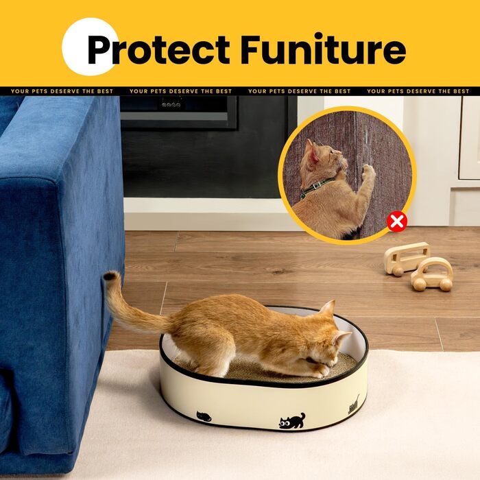 Котячий когтетоп з коробкою та 4 змінними когтеточками - великий комплекс з міцного гофрокартону, двосторонні когтеточки з наклейками DIY - лежанка для котів у квартирі, захист меблів. Великий котячий бокс + 4 когтедрови + наклейки