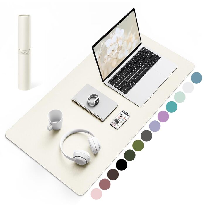 Офісний килимок для миші та столу YSAGi зі шкіри та антиковзкого замші, 90x43 см (Кремовий)