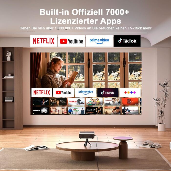 Проектор Mini Beamer 1080P Full HD 600ANSI з автофокусом, корекцією трапеції, WiFi6, Bluetooth, 4K, 50% зум, 360° обертання для дому та мобільного використання