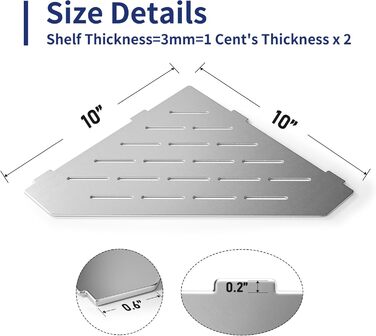 Bernkot Corner Shower Shelf Brushed 304 Stainless Steel 254 mm Recessed Corner Shelf Tiled Wall Shelf Pentagon Shelf for Bathroom Storage No Drilling, 1 Piece, Silver