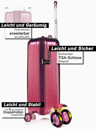 ABISTAB VERAGE Kinetic 4-Double-Wheel Trolley Large, Weighs -76cm, 106-127 Expandable, TSA Lock, ABS/PC Hard Shell Suitcase, Travel Suitcase, Burgundy (Metallic Burgundy, SM)