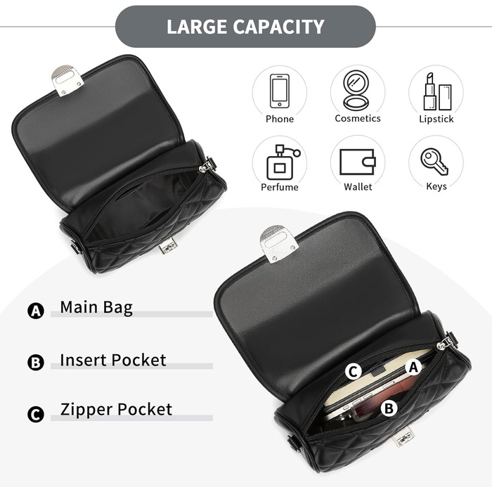 Сумка жіноча Miss Lulu середнього розміру: шкіряна сумка-тоут, крос-боді, вінтажний стиль, чорна (4-1)