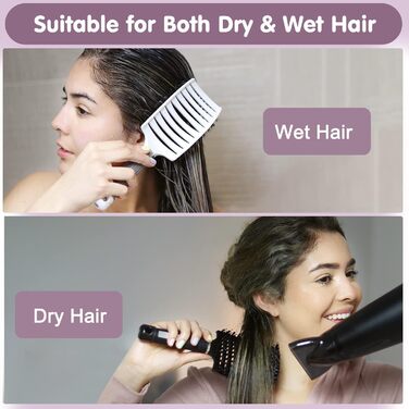 Щітка для волосся Lictin з щетиною дикого кабана (2 шт.) - для жінок, чоловіків та дітей. Розгладжує, не тягне, підходить для кучерявого та довгого волосся. Антистатична, з 4 зажимами. Чорний+Білий