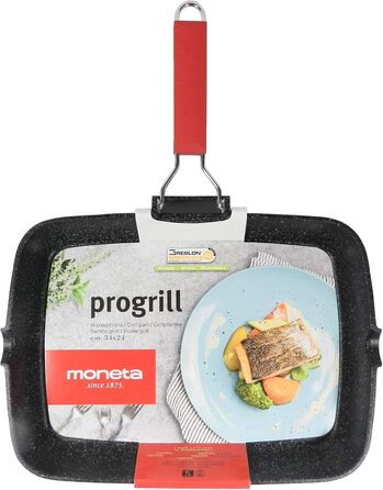 Сковорода-гриль Moneta Pro Grill 24x34 см з складаною ручкою, підходить для індукції