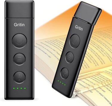 LED Кліпса для читання Gritin: USB-лампа, 3 кольори, регулювання яскравості, для книголюбів (біла/чорна)