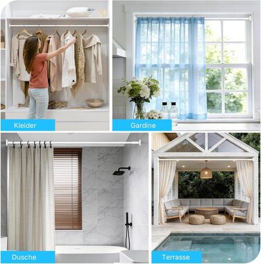 Штанга для карнизів без свердління, 100-230 см, регульована телескопічна штанга для душу, вікна та балкону (діаметр 25 мм, білий)