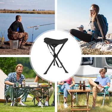 Чорний складаний табурет-стілець 60 см для кемпінгу, риболовлі, саду та балкону з сумкою