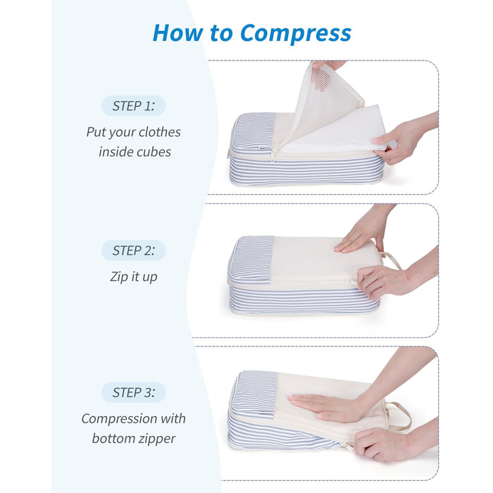 Набір органайзерів для валізи Narwey (6 шт.) - Кубики для пакування, компресійні мішки, органайзери для подорожей (Смугастий)