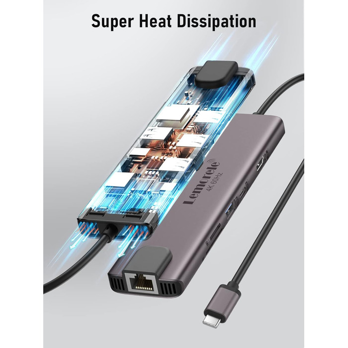Lemorele USB-C Док-станція: 11-в-1 хаб з 2xHDMI 4K, 3xUSB 3.0/2.0, VGA, PD 100W, SD/TF, Ethernet (сумісна з Windows, MacBook, Dell, HP, Lenovo, Surface)