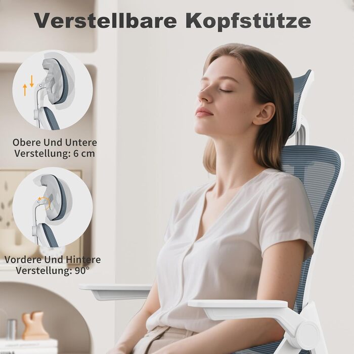 Офісний стіл Naspiro, ергономічне крісло з сітчастою спинкою, підтримка попереку, м'яке сидіння, регульована висота, для дому та офісу, сірий (темно-сірий, з підголовником)