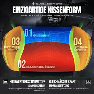 Ігровий крісло Dowinx з підігрівом, масажем, подушкою для попереку, підставкою для ніг та кишеньковою подушкою. Зелений крісло для геймерів, PC крісло для дорослих