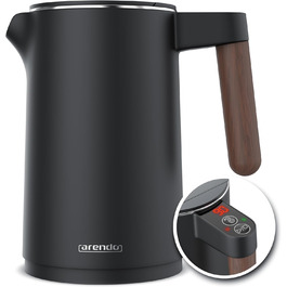 Arendo - Stainless Steel Kettle with Temperature Setting - 45°C-100°C - 1.5 Liter - Double-Walled - BPA Free - Keep Warm Function - Tea Kettle with Temperature Display - Cool Touch Handle - Black B: Dark Handle