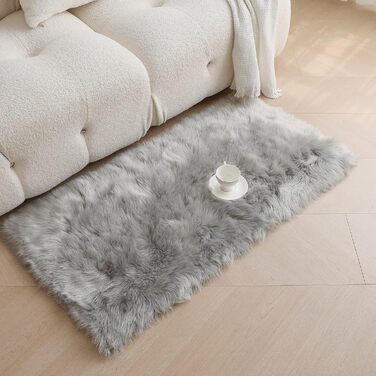 HARESLE Washable Rug, Sheepskin Rug Living Room Bedroom High Pile Longhair Fur Fluffy Soft Modern Fur Imitation Rug (Gray/120x160cm) 120 x 160 cm (Rectangular) Gray