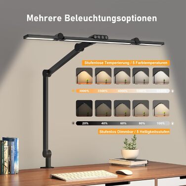 LED лампа настільна YOUKOYI: регульоване світло, 24W, 5 температур кольору, 5 рівнів яскравості, для роботи, навчання, дому, офісу, захист очей