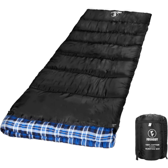 Спальний мішок фланелевий теплий 3-4 сезони XXL з бавовняним підкладкою для дорослих Outdoor для риболовлі, кемпінгу, походів, легкий для дому та вулиці, блакитний, 2lbs наповнювач