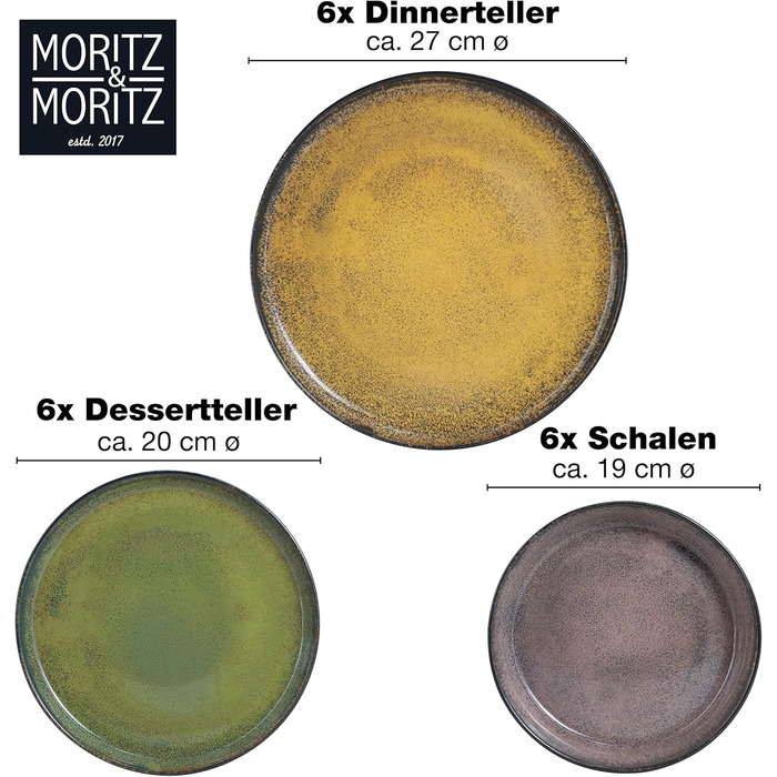 Набір посуду Moritz & Moritz VIDA на 6 осіб, 18 предметів, вінтажний стиль, сучасний порцеляновий сервіз, стійкий до подряпин, для мікрохвильовки та посудомийки