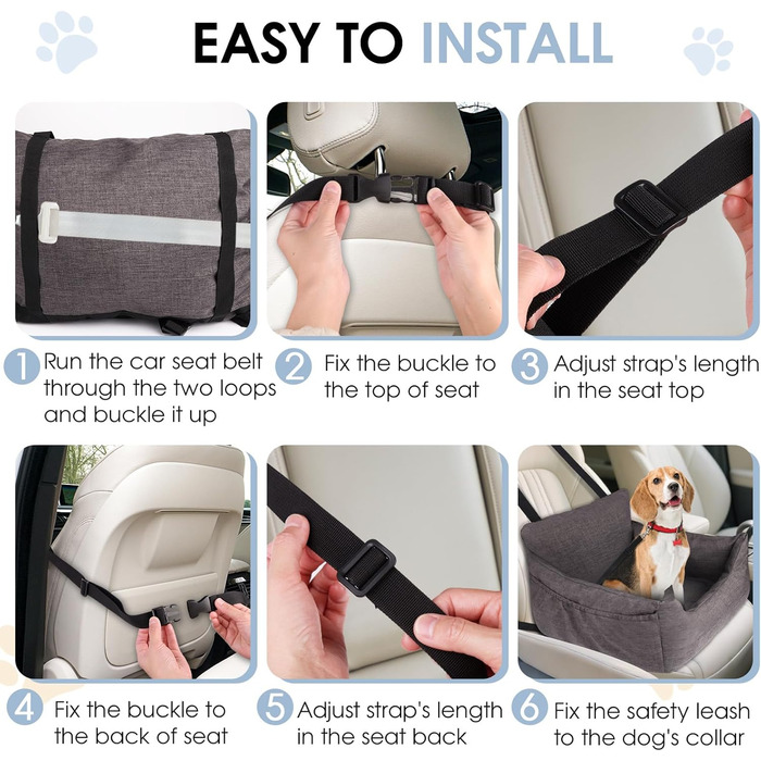 Автомобільний лежак для собак, 54x52x35 см - зручний лежак для собак у машину, сірий. Знімний, можна прати. З кишенями для зберігання.