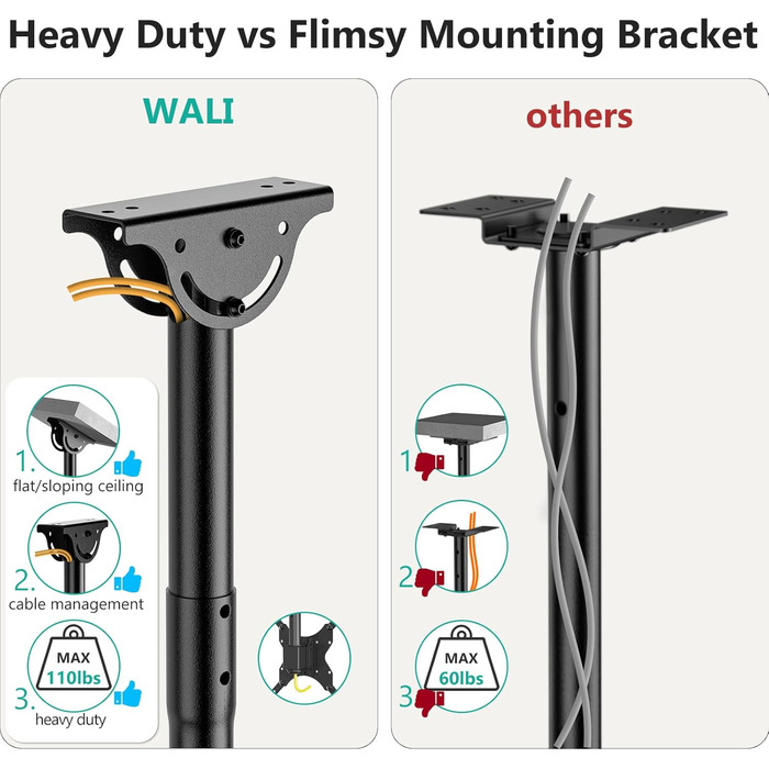WALI Adjustable TV Wall Mount for LED, LCD, OLED, Plasma Screens - 66-165cm (26-65 inch), Up to 50kg, VESA 400x400mm, Black