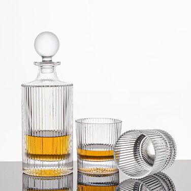 Ribbed Whiskey Decanter Set with 2 Glasses - 765ml Scotch & Whiskey Decanter Gift Set for Men & Women