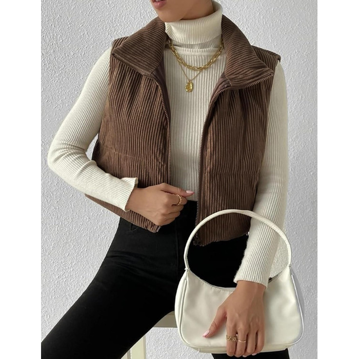 Жіноча куртка Gihuo з начосом та блискавкою, коротка модель (L, Кофе)