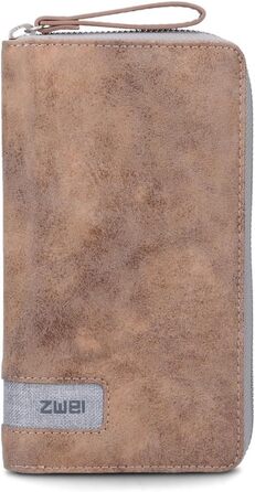 Two large women's wallets/purses O.Wallet OW2 brown vintage-style wallet, wallet with all-around zipper, 15 card slots, 2 bill compartments, coin pocket & see-through pocket