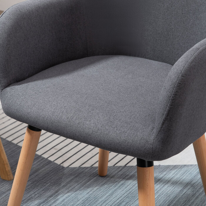 HOMCOM Dining Chair Upholstered Chair with Anti-Slip Dark Grey Linen Fabric Beechwood 56x60x85 cm for Living Room & Dining Area