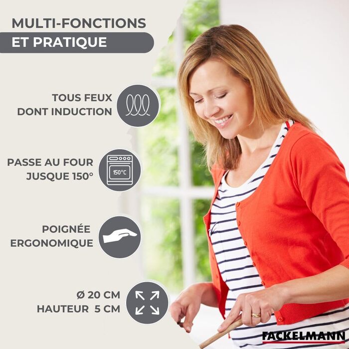 Набір сковорідок Fackelmann 9441450, 3 шт. (20, 24, 28 см) з нержавіючої сталі 18/8, для всіх типів плит, включаючи індукцію, без PFAS