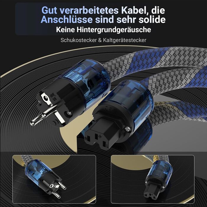 Hi-Fi мережевий кабель Tertullus High End C15 для аудіотехніки, Schuko — C15, 2м, синьо-сірий (P037)