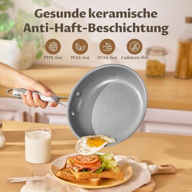 Набір сковорідок Induktion 5-ти частинний, антипригарне покриття, 20/24/28 см, молекулярно зв'язане дно, без PTFE, сумісний з усіма плитами, для духовки, сірий