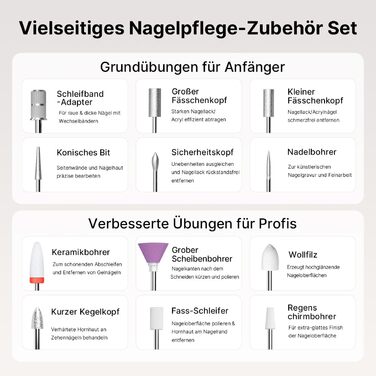 TOUCHBeauty Електрична пилка для нігтів: набір бездротовий, фрезер для манікюру та педикюру з LCD-дисплеєм, 5 швидкостей, тихий, пилозахисний, USB-зарядка (гель, акрил)