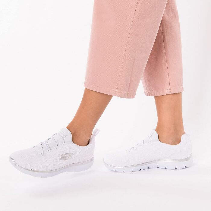 Кросівки Skechers Summits Leopard Spot для жінок, 39.5 EU, білий сітчастий верх з сріблястою окантовкою