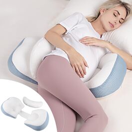 Тілопідтримуючий подушок для вагітних Chilling Home, блакитний. Для сну на боці та животі, дихаючий матеріал, регульований, портативний.