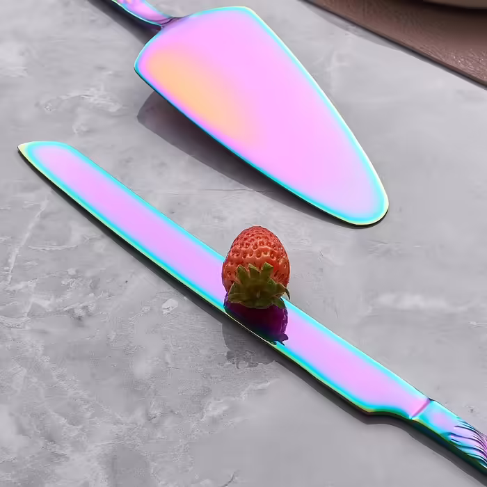 Lila Wedding Cake Knife and Server Set, Stainless Steel Cake Knife Set, Cake Cutter and Cake Server for Wedding, Birthday, Party (Rainbow Cake Knife and Server)