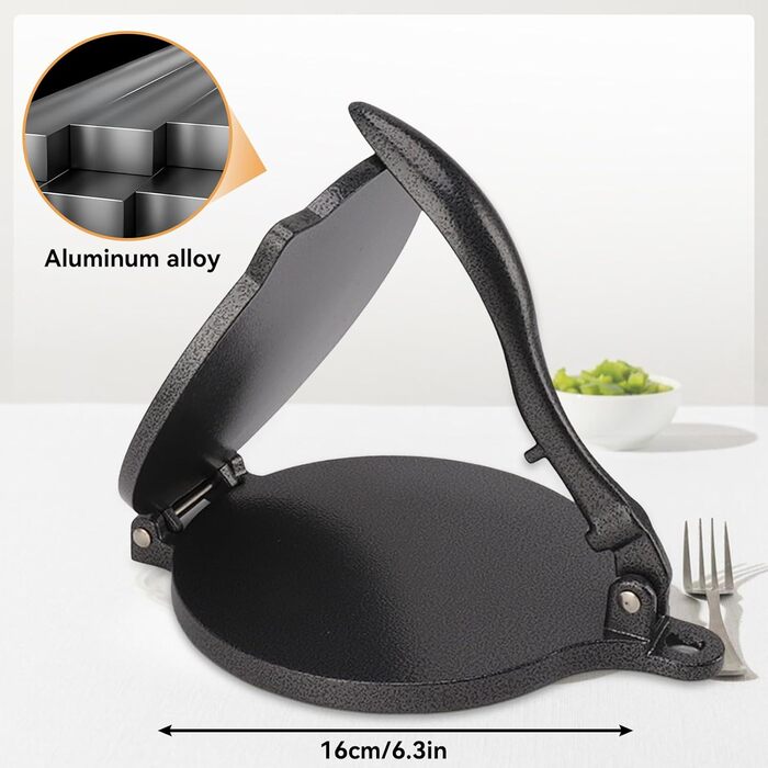 Пресс для тортилій Cyrank, ручний ротатор для роти, прес для тако, ксадила, тортилій, з алюмінієвого сплаву, 16 см, чорний