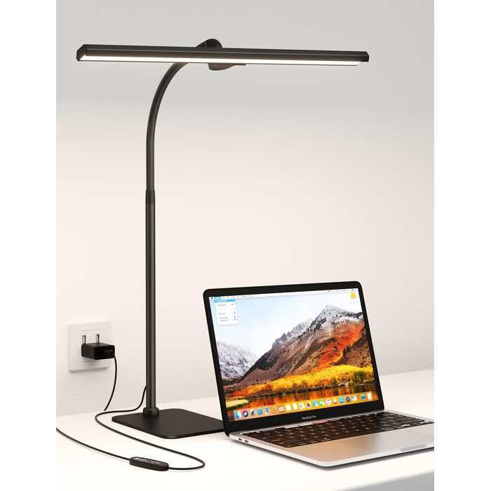 Стійка LED-лампа Kary з регулюванням яскравості, 40 см, 12 Вт, для офісу, роботи, читання, догляду за очима, дітям, 5 рівнів регулювання, 5 кольорів, таймер на 60 хвилин, чорна