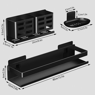 Алюмінієвий кухонний органайзер для ванної кімнати, 30 см, набір 2 шт, кріпиться на стіну, самоклеючий, 3-частинний набір - 40 см
