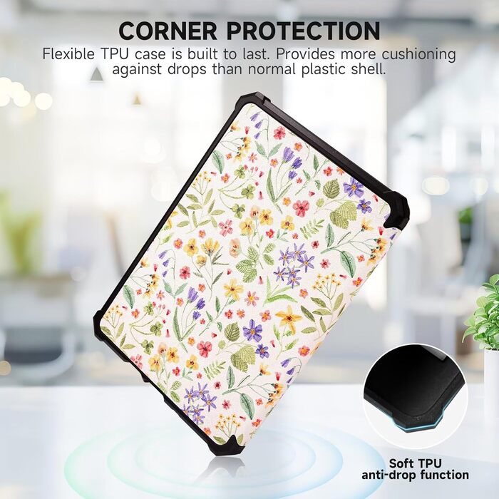 Чохол для Kindle 11 (2022-2024) Fancity: PU-шкіра, TPU, з петлею, авто-сон/пробудження, з квітами
