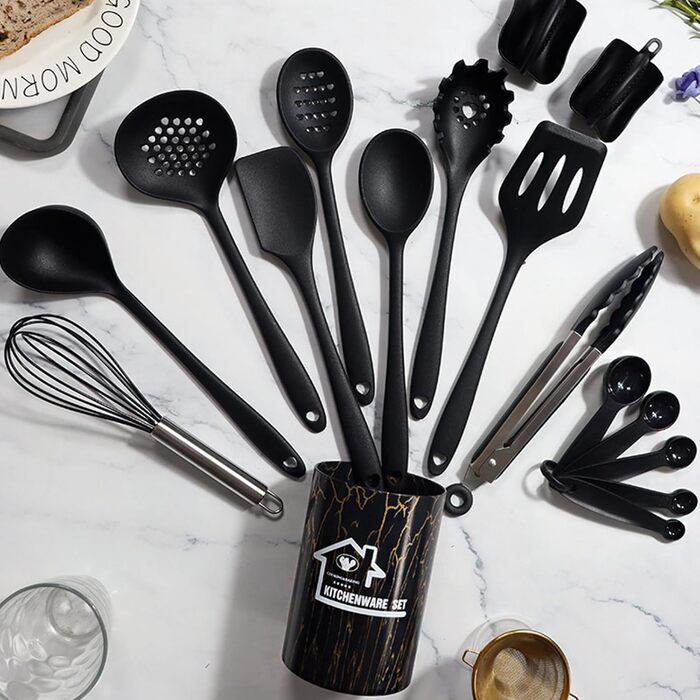 Набір кухонних аксесуарів Maxentico (18 шт.): лопатки, ложки, інструменти для приготування їжі. Силіконовий кухонний інвентар.