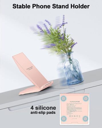 Бездротовий зарядний пристрій NANAMI Qi з адаптером USB-C 20W PD, сумісний з iPhone 17/16/15/14/13/12 Pro Max XR 8 та Samsung Galaxy S25/S24/S23/S22 (рожевий)
