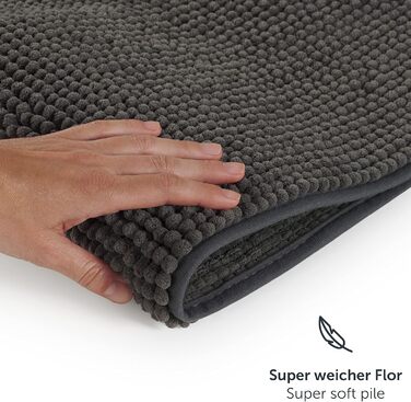 Килимок для ванної кімнати Blumtal Chenille 40x60 см - сертифікований Oeko-TEX, неслизький, миючий, сірий (темно-сірий)